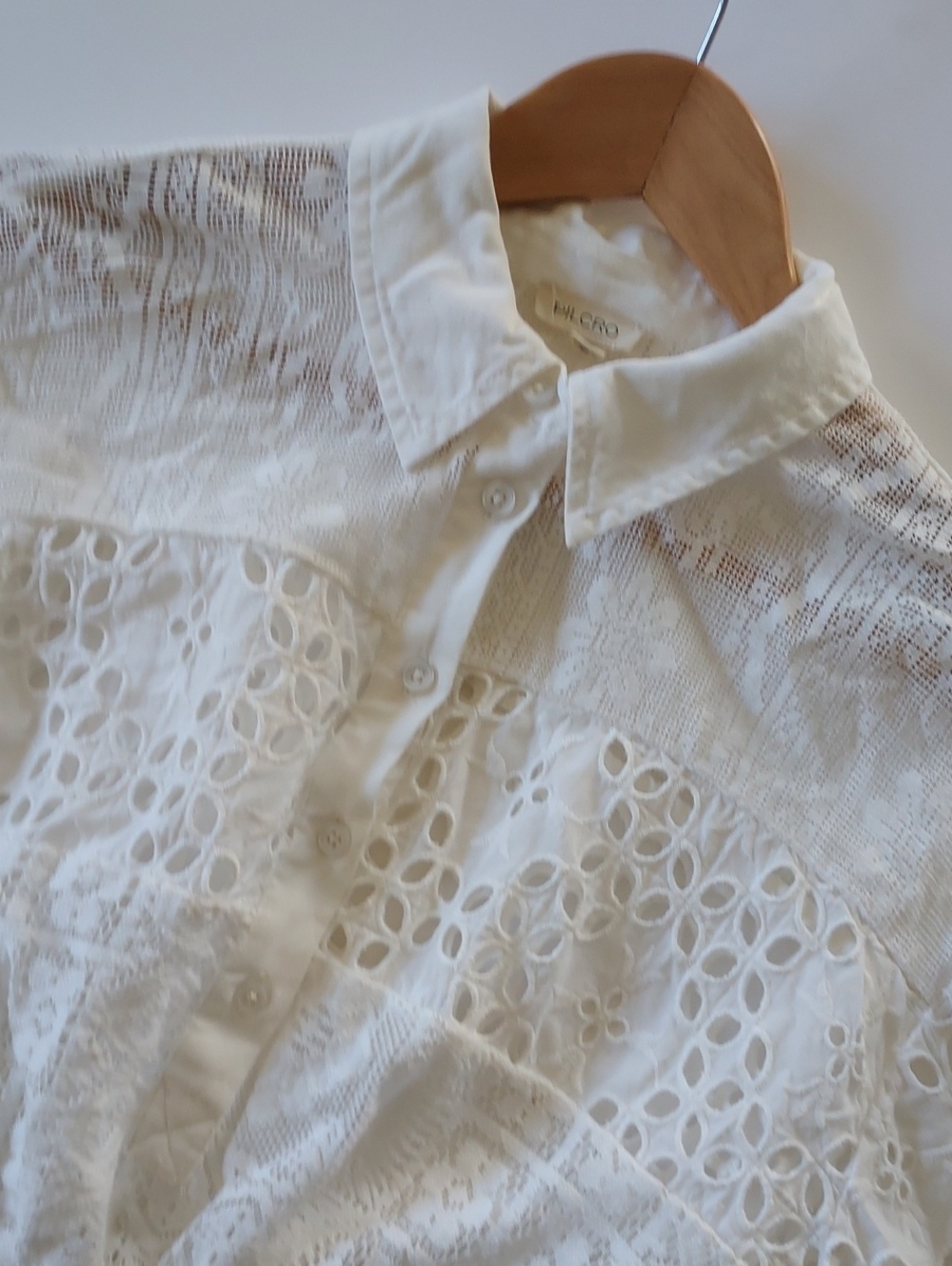 Pilcro White Eyelet Lace Cropped Button-Down Shirt